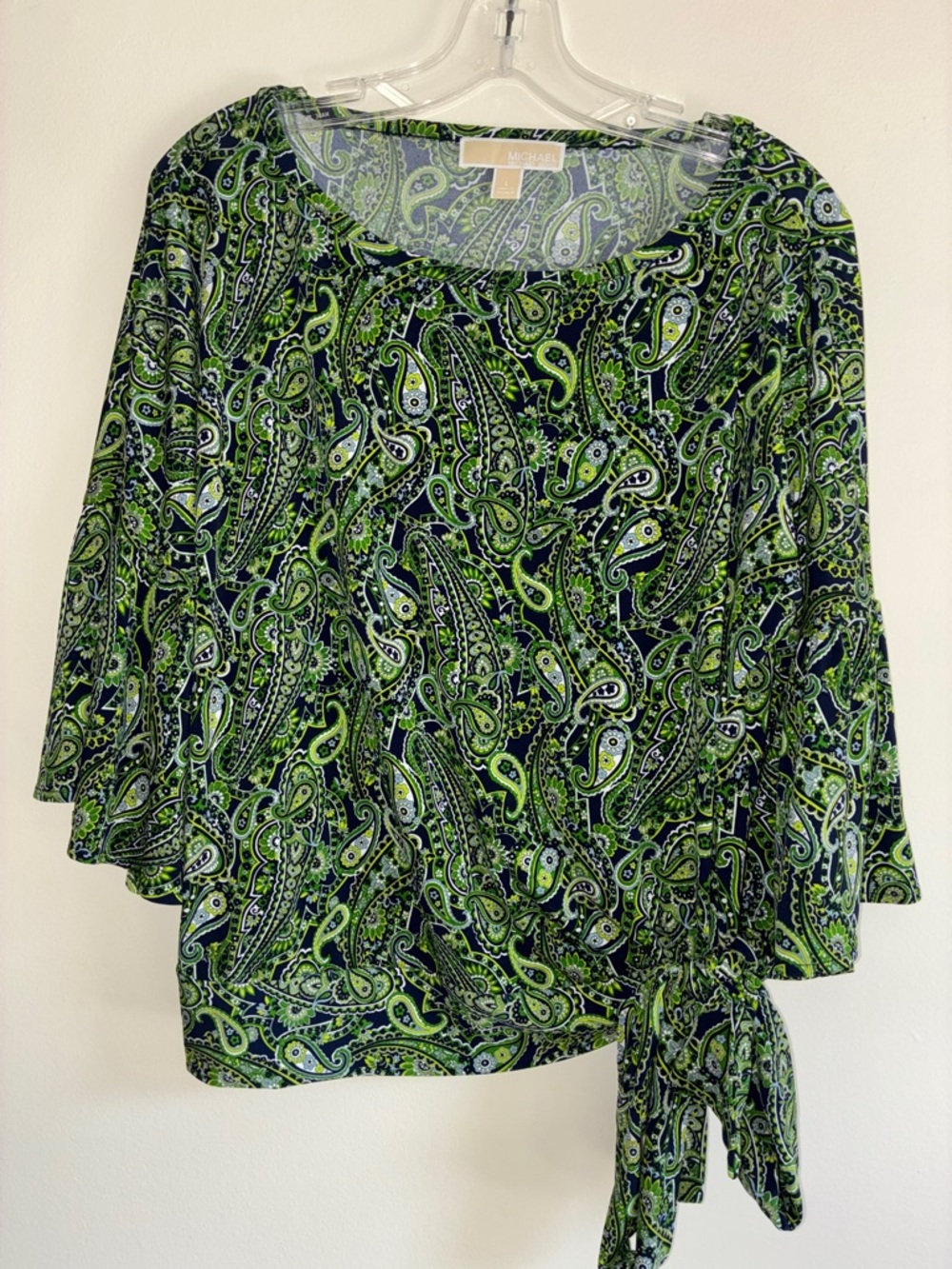 MICHAEL Michael Kors Green Paisley Tie-Side Blouse size Large